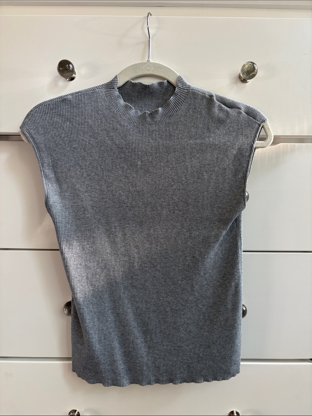 OAK + FORT Ribbed Sleeveless Mock Neck Top - Gray